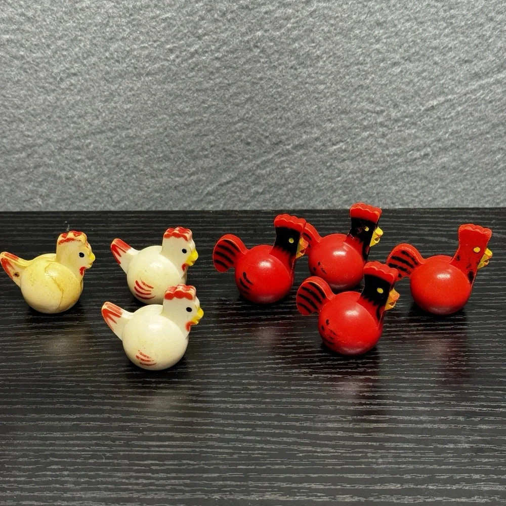 Vintage Fisher Price little people 7 CHICKENS for farm red Rooster and white Hen